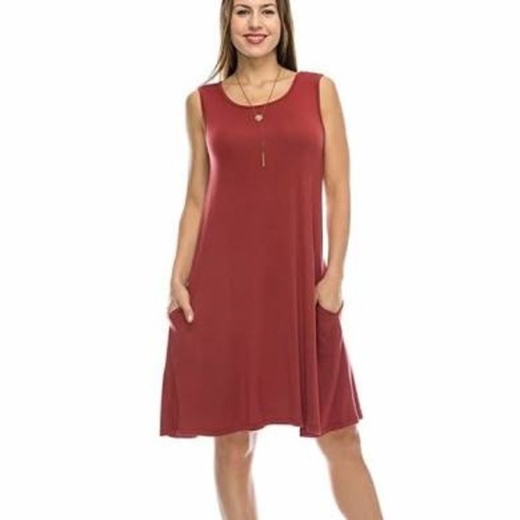 NELLY SLEEVELESS TUNIC DRESS WITH POCKETS MARSALA - Picture 1 of 4
